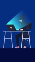 Hacker With Laptop Computer Stealing Passwords And Breaking In Confidential Data On Vertical 2D Cartoon Animation video