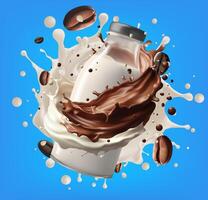 coffee Milk splash with Coffee Bean falling, Mesh gradient wes used vector