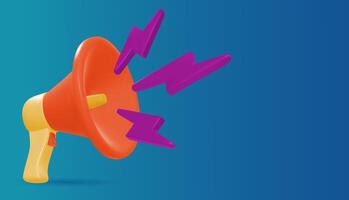 Marketing time concept, realistic 3d megaphone, loudspeaker with lightning bright colors . illustration graphic vector