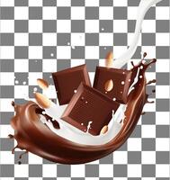 pieces chocolate and Almond nut. Milk Splashing chocolate Mesh gradient wes used,Splash vector