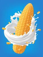 Milk splashes with fruit corn with milk. realistic,corn milk, Mesh gradient wes used vector