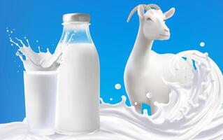 Realistic Goat milk illustration with light blue background Mesh gradient wes used vector