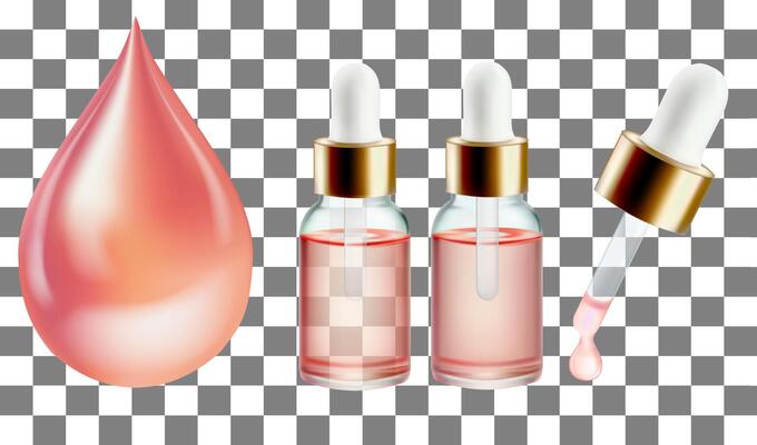 Pink facial serum skincare and makeup cosmetic product sample.skin.Pink water drop gel stroke swatch,Mesh gradient wes used