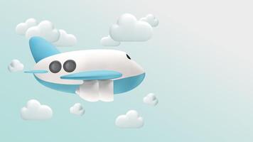 Airplane flying in clouds for travel. blue background for summer travel advertising design . Realistic 3d design of Travel concept in cartoon minimal style. vector