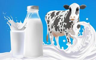 Realistic milk illustration with light blue background Mesh gradient wes used vector