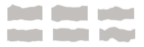 Torn paper pieces set featuring ripped edges and textured cutouts with notebook scraps, frames, and borders for scrapbook templates isolated on white background vector