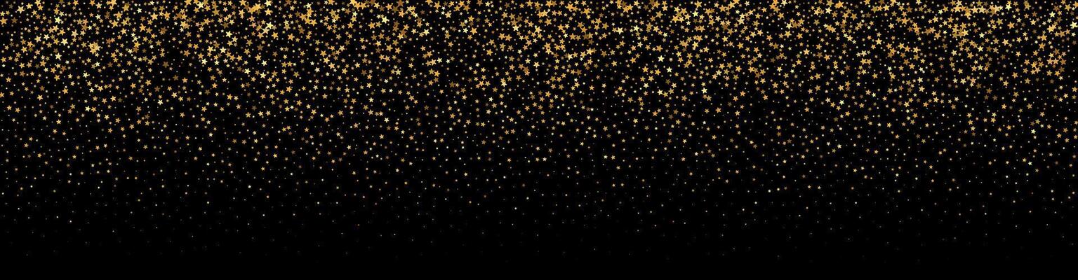 Golden star background with glittering confetti and falling stardust on black featuring a magical yellow pattern for holidays isolated on white background