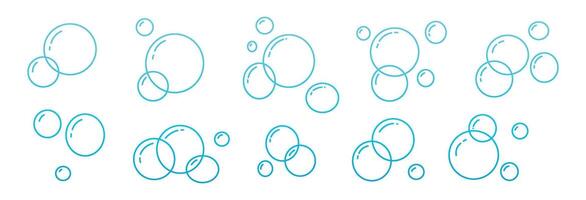 Hand-drawn doodle of soap bubbles and foam in the air featuring icons for water and soda isolated on white background vector