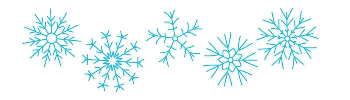 Blue snowflake pattern with hand-drawn doodles and crayon texture featuring a winter holiday background for Christmas and New Year isolated on white background vector
