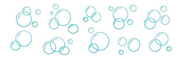 Hand-drawn doodle of soap bubbles and foam in the air featuring bath and soda icons isolated on white background vector