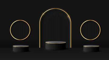 Golden podiums and an arch with a black background vector