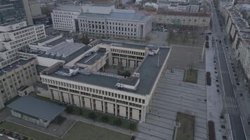 aerial zoom out view building of Parliament of the Republic of Lithuania.The Seimas constitutes the legislative branch of government in Lithuania video
