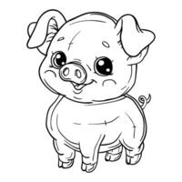 outline pig hand drawing vector