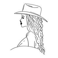 a woman in a hat is drawn in a line vector