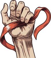 Hand hold red ribbon hand drawn design art vector