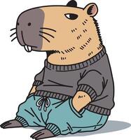 Capybara cartoon hands in trouser pockets design art vector