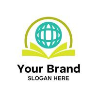 The logo of an open book with the world, symbolizes knowledge and global educational access vector