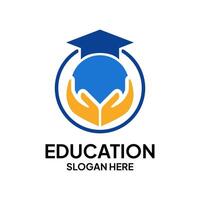 The education logo with hands protecting the world symbolizes the commitment to maintaining the quality of educatio vector