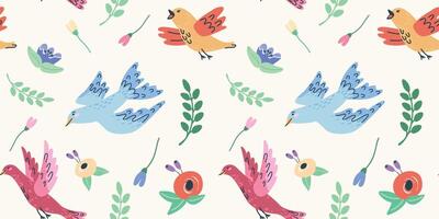handdrawn seamless pattern with birds and flowers on it. Perfect for romantic design vector