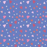handdrawn seamless pattern with hearts and stars on a purple background. Perfect for romantic design vector