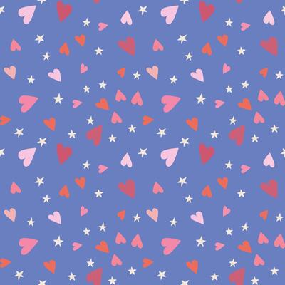 handdrawn seamless pattern with hearts and stars on a purple background. Perfect for romantic design