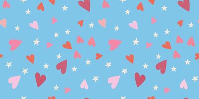 a pattern with hearts and stars on a blue background vector