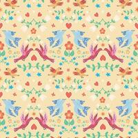 handdrawn seamless pattern with birds and flowers. Perfect for cottagecore design vector