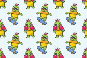 funny cactus on pot character seamless pattern illustration background vector