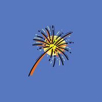 Brightly illuminated firework bursting with colorful sparks, drawn in a graphic style against a vivid blue backdrop. Perfect for new year, festive designs, and creative event invitations. vector