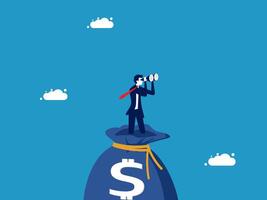 man on top of money bag with dollar sign vector