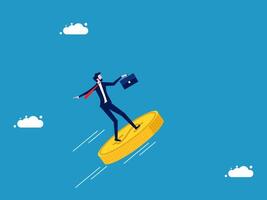 businessman jumping on coin with briefcase vector