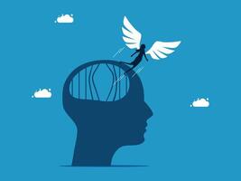 a man with wings flying above the head of a person vector