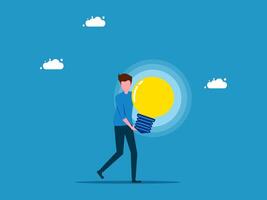 man holding a light bulb with clouds above it vector