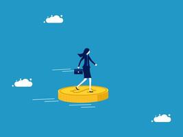 woman walking on top of coin with clouds vector