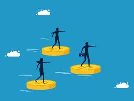 business people on coins with clouds and clouds vector