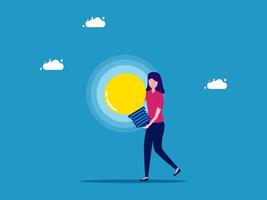 woman holding a light bulb with clouds above it vector