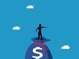 man on top of money bag with dollar sign vector