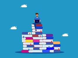 a man sitting on top of a stack of books vector