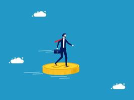 man walking on top of coin with clouds vector