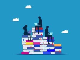 people sitting on top of books with laptops vector