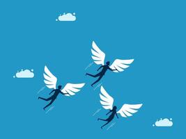 three people with wings flying in the air vector