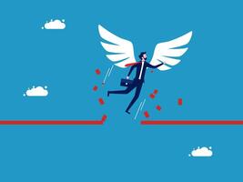businessman with wings is running on a red line vector