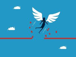 woman with wings is running on a red line vector