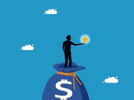 man on top of money bag with star and dollar sign vector