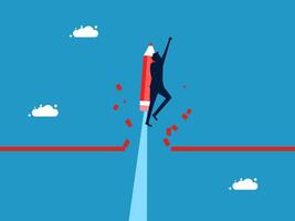 man on a red pencil flying over a red line vector