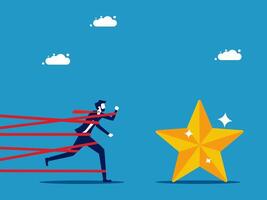 businessman running to star with red ribbon vector