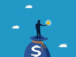 man standing on top of a bag with money vector
