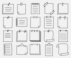 Collection of various note papers. Hand drawn doodle notepaper for messages set. vector