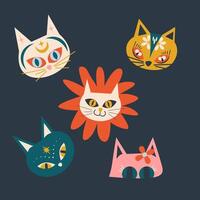 Folk Art Animal Cat Design Element vector