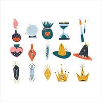 Set of Folk Art Witch Design Element vector